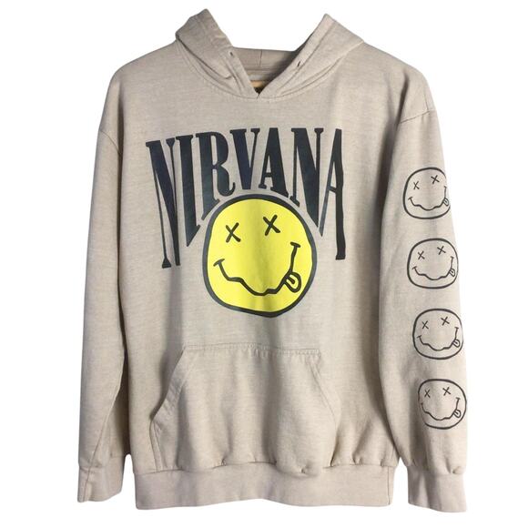 Classic Nirvana Rock Band Kurt Cobain Hoodie Tan Medium - Picture 1 of 6